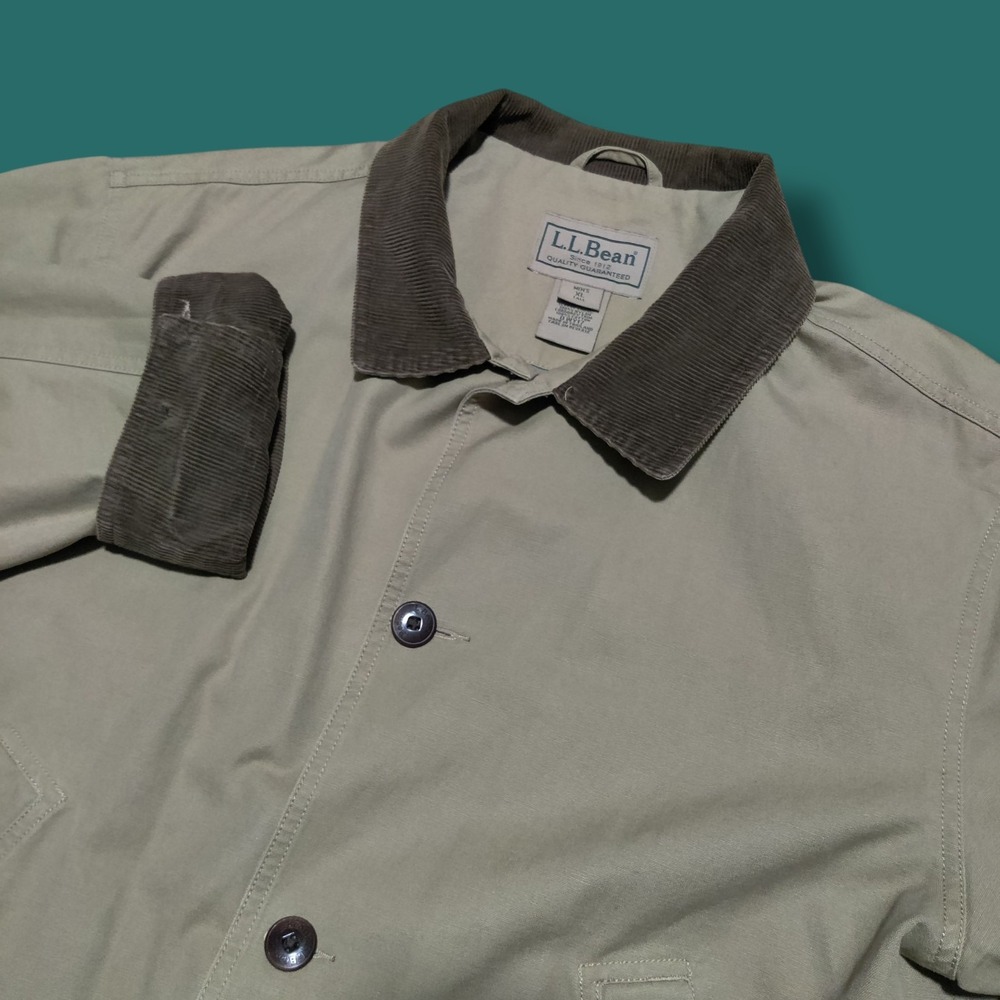 Vintage LL Bean Barn Jacket Canvas Chore Coat Khaki Tan Corduroy Collar Mens XLT